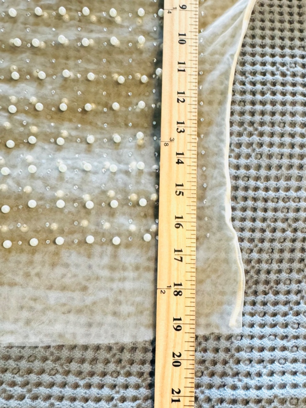 Sheer Beaded Mesh Crop Top Small Nude Pearl Studded Long Sleeve Glam Festival - Picture 5 of 5